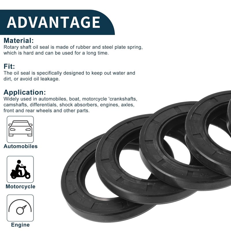 TUCKBOLD Universal Oil Seal TC Double Lip W Steel Spring Seal Ring Rotary Shaft Seal 45x70x8mm High Pressure NBR Rubber Black 5 Pcs - Image 4